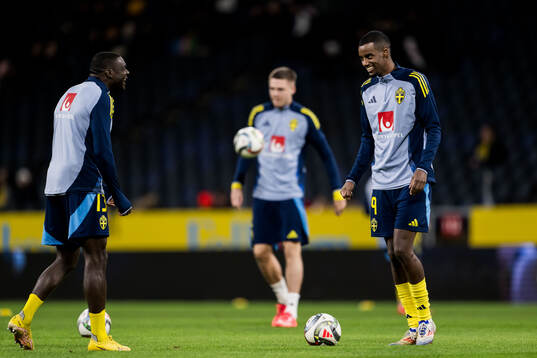 Ken Sema and Alexander Isak of Sweden