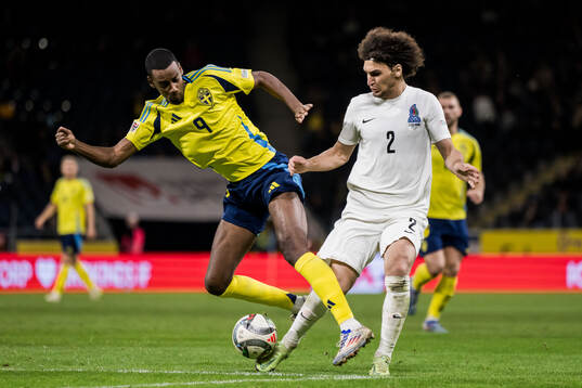 Alexander Isak of Sweden and Bahlul Mustafazade of