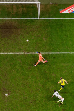 Viktor Gyökeres of Sweden scores 5-0 against goalkeeper
