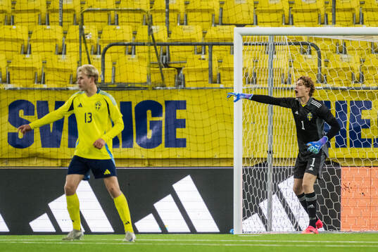 Harry Hilvenius and Goalkeeper William Nieroth Lundgren of