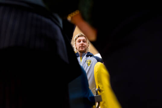 Emil Forsberg of Sweden in mixed zone