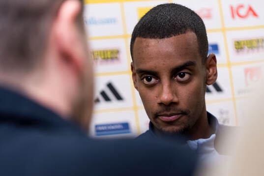 Alexander Isak of Sweden in mixed zone