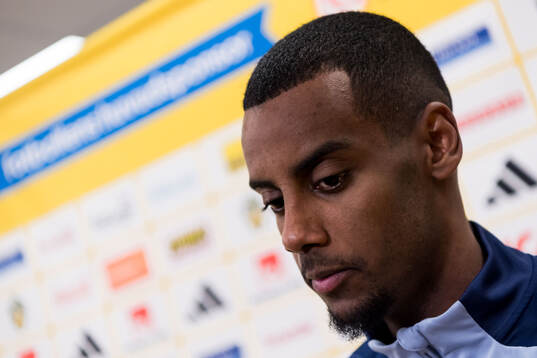 Alexander Isak of Sweden in mixed zone