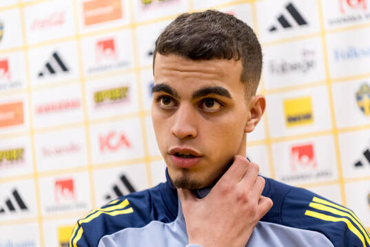 Yasin Ayari of Sweden in mixed zone