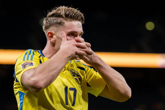 Viktor Gyökeres of Sweden celebrates
