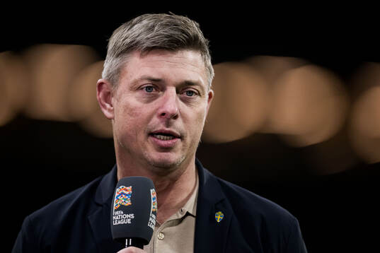 Head coach Jon Dahl Tomasson of Sweden is interviewed in