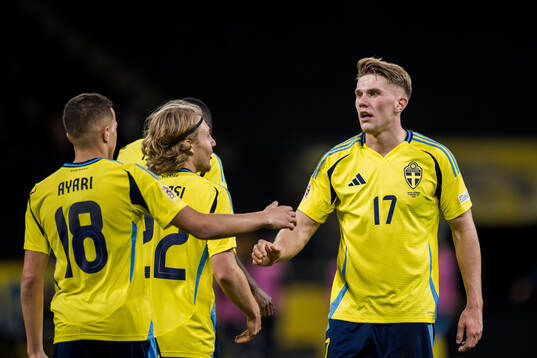 Yasin Ayari and Viktor Gyökeres of Sweden celebrates the
