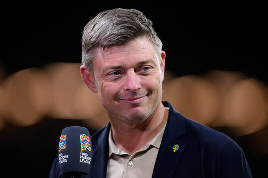 Head coach Jon Dahl Tomasson of Sweden is interviewed in