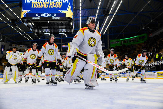 Brynäs målvakt Ludvig Persson jublar