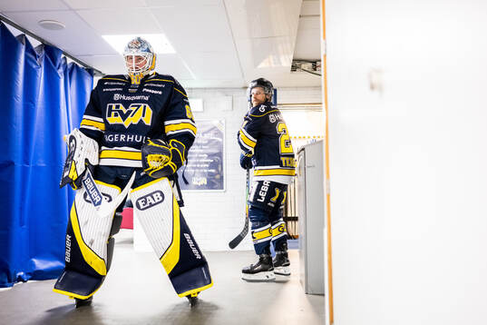 HV71s målvakt Hugo Alnefelt och Mattias Tedenby
