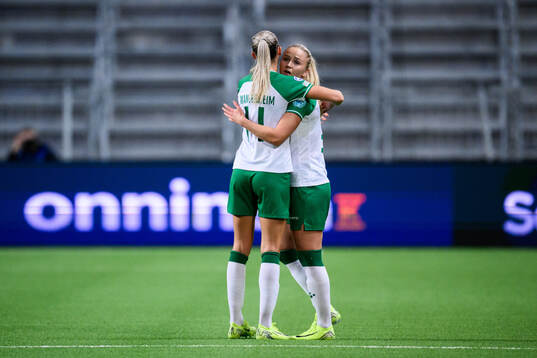 Ellen Wangerheim and Anna Jøsendal of Hammarby look