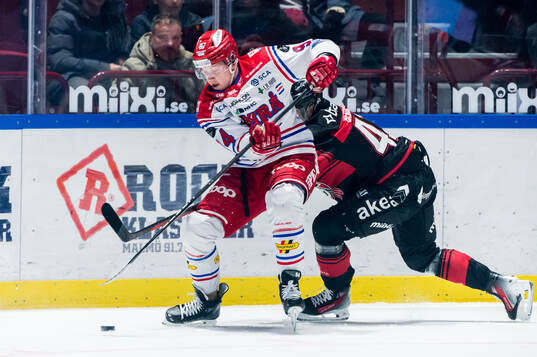 Timrås Sebastian Hartmann och Malmö Redhawks Joseph Berger