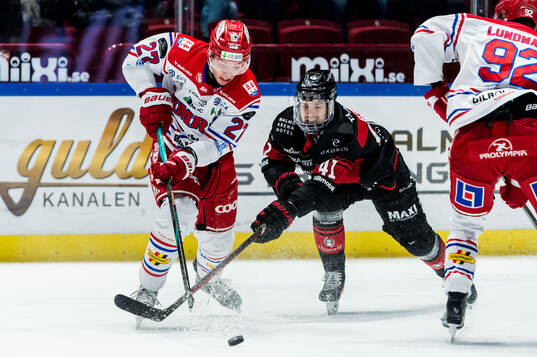 Timrås Oliver Johansson och Malmö Redhawks Joseph Berger