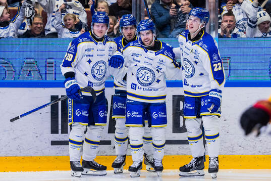Leksands Oskar Lang jublar med Axel Rindell, Patrik Norén
