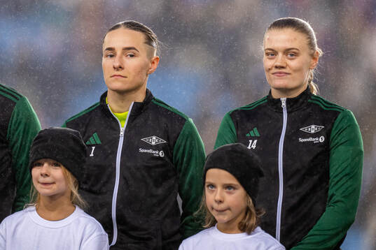 Goalkeeper Rugile Rulyte and Mathilde Harviken of Rosenborg