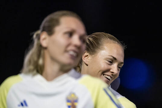Goalkeeper Jennifer Falk and Magdalena Eriksson of the