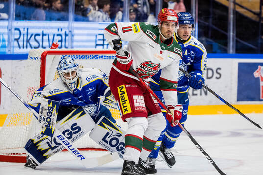 Leksands målvakt Jakob Hellsten och Modos Alexander True