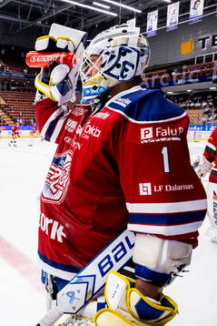 Leksands målvakt Marcus Gidlöf i Falu tröja
