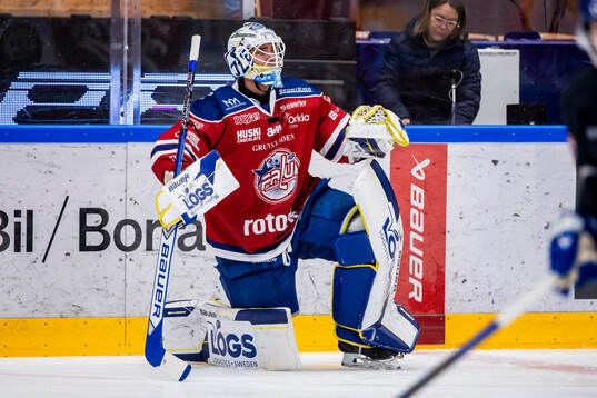 Leksands målvakt Marcus Gidlöf i Falu tröja