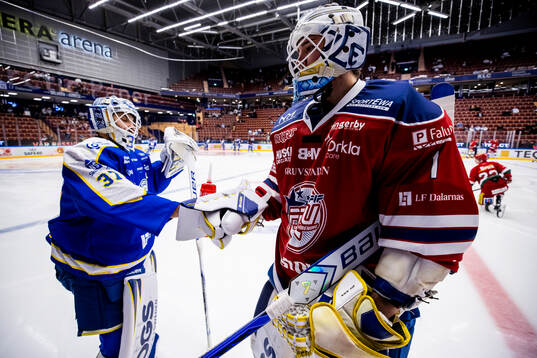 Leksands målvakt Marcus Gidlöf i Falu tröja