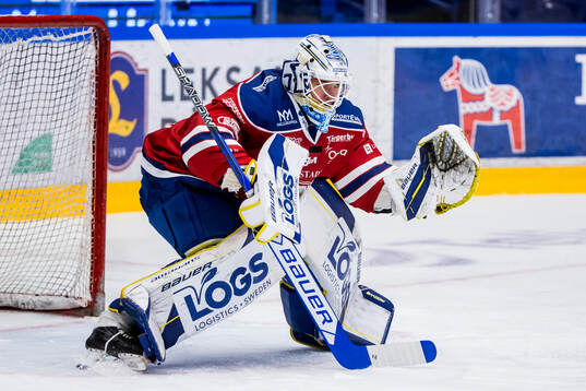 Leksands målvakt Marcus Gidlöf i Falu tröja