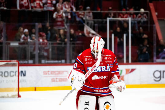 Timrås målvakt Jacob Johansson deppar