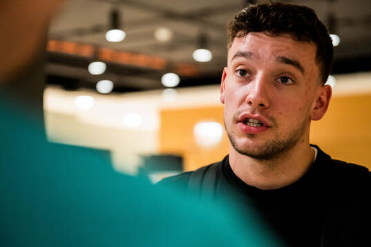 Colin Rösler of Malmö FF is being interviewed