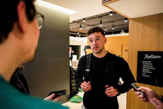 Colin Rösler of Malmö FF is being interviewed