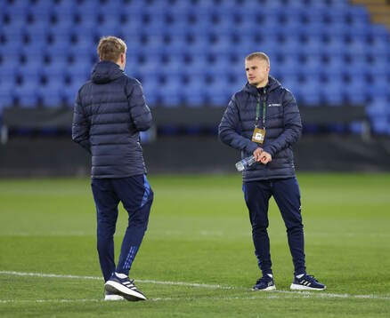 Players of Djurgården inspect the pitch