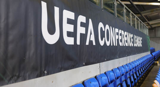General view of UEFA Conference League branding inside The