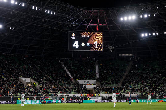 The scoreboard uring the UEFA Europa League football match
