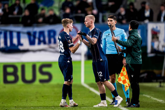 Hugo Bolin and Daniel Gudjohnsen of Malmö FF