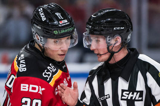 Luleås Erik Gustafsson och domare Alexander Österberg
