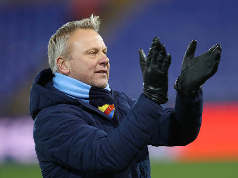 Manager Roberth Björknes of Djurgården celebrates