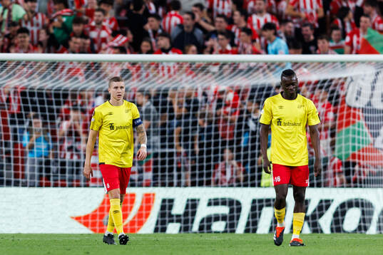 Sebastian Holmén and Timothy Noor Ouma of Elfsborg look