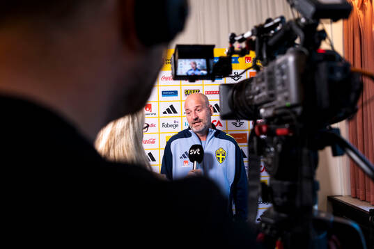 Assistant coach Magnus Wikman of Sweden is interviewed by