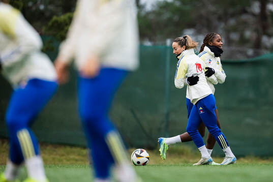 Kosovare Asllani and Evelyn Ijeh of the Swedish women's