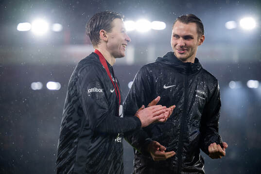 Goalkeeper Mathias Dyngeland and Mads Sande of Brann