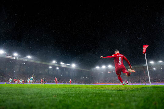 Niklas Castro of Brann takes a corner kick