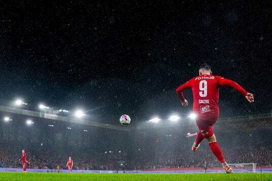 Niklas Castro of Brann takes a corner kick
