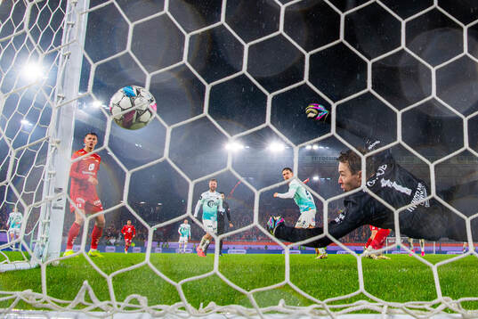 Peter Buch Christiansen of Viking scores the 0-1 goal