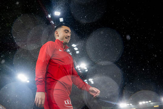 Niklas Castro of Brann enters the pitch