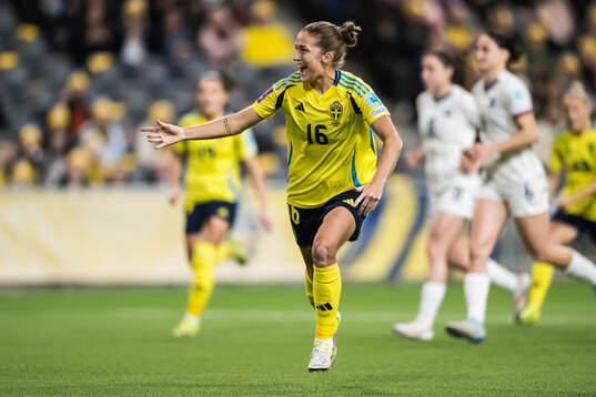 Filippa Angeldahl of Sweden celebrates scoring the 1-0 goal