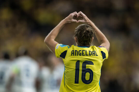 Filippa Angeldahl of Sweden celebrates scoring the 1-0 goal