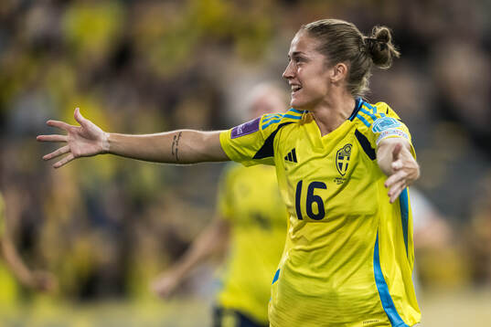 Filippa Angeldahl of Sweden celebrates scoring the 1-0 goal