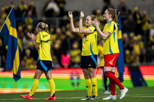 Magdalena Eriksson and Tove Enblom of Sweden celebrating