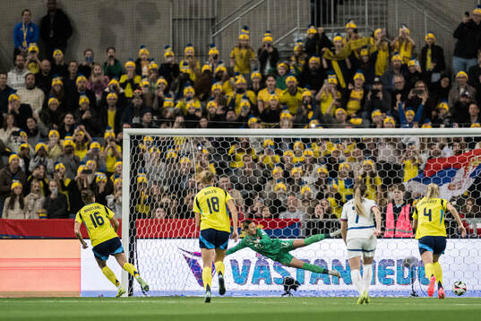 Filippa Angeldahl of Sweden scores the 1-0 goal against
