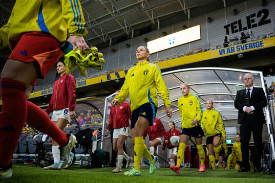 Jonna Andersson of Sweden enters the pitch for the UEFA