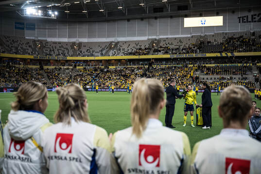 Jonna Andersson of Sweden is celebrated for 100 games with