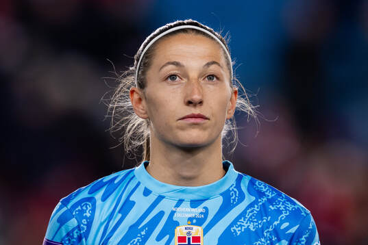 Goalkeeper Cecilie Fiskerstrand of Norway line up